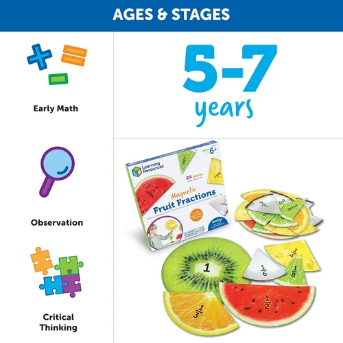Vista 6 de Learning Resources Fracciones magnéticas de frutas: manipuladores matemáticos, suma y resta, juegos de matemáticas, fracciones para niños