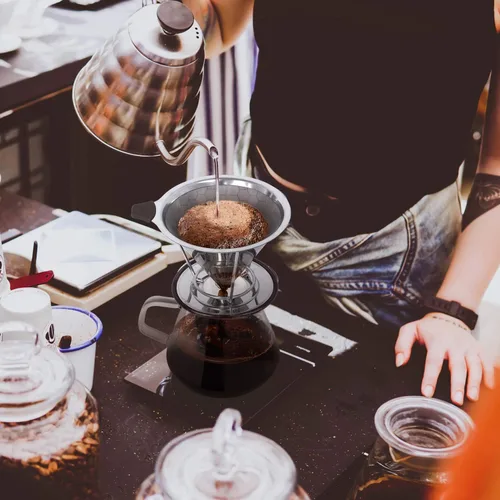 Vista 2 de Kit de cafetera con gotero de café, filtro de acero inoxidable reutilizable, jarra de vidrio de borosilicato resistente al calor de 20.3 fl oz