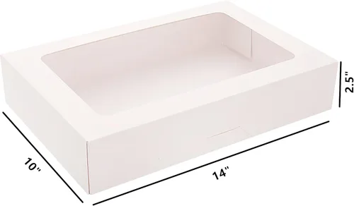 Vista 2 de Cajas para galletas, cajas de panadería blancas de 14 x 10 x 2.5 pulgadas con ventana, cajas de dulces de despliegue automático, cajas de pastelería