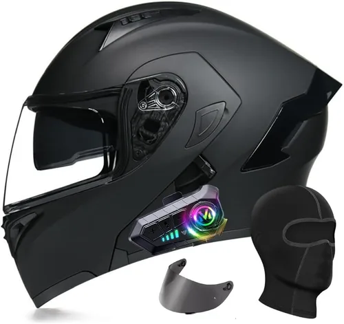 Vista 8 de Cascos modulares de motocicleta Bluetooth, aprobado por DOT, casco de motocicleta de doble visera, casco integrado con doble altavoz integrado
