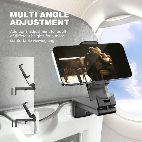 Vista 2 de Perilogics - Soporte universal para teléfono en vuelo de avión. Visualización manos libres con rotación multidireccional de 360 grados.