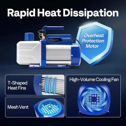 Vista 5 de VIVOHOME Bomba de vacío HVAC de 2 etapas HP 9.6 CFM para sistemas R134a R12 R22 R502 R410a, bomba de vacío automática de CA para mantenimiento