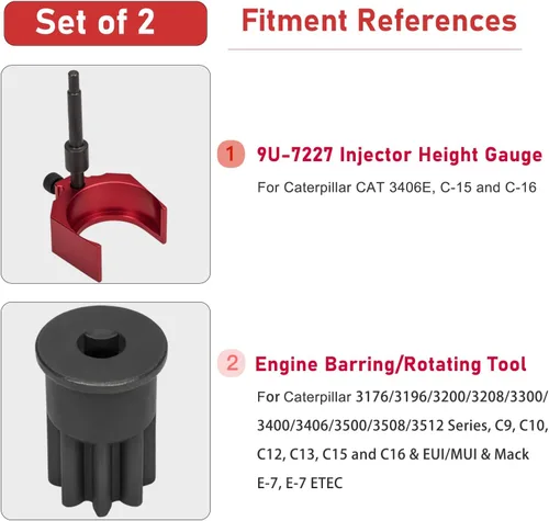 Vista 2 de 9U-7227 Herramienta de calibración de ajuste de altura del inyector y J-38587-A Herramienta de torneado de motor para CAT Caterpillar 3406E, C15