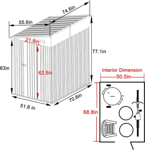 Vista 4 de MUPATER Cobertizo de almacenamiento para exteriores de 4 x 6 pies, cobertizo de herramientas de jardín, kit de cobertizo de metal inclinado