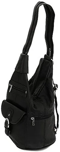 Vista 5 de Mochila convertible de cuero para mujer, 7 bolsillos, tamaño mediano, bolsa de hombro
