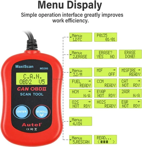 Vista 4 de Autel MaxiScan MS300 Escáner OBD2 universal mejorado OBDII Herramienta de lector de código de diagnóstico, apagado de la luz del motor