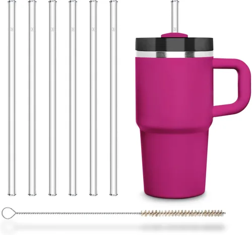 Vista 13 de Halm - Pajitas de vidrio – 6 popotes cortos de 6 pulgadas doblados reutilizables + cepillo de limpieza sin plástico – Apto para lavavajillas