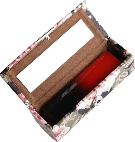 Vista 4 de Beautyflier Estuche de piel sintética para lápiz labial para mujer, con espejo, rectangular, estuche de viaje para maquillaje, monedero, soporte