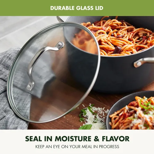 Vista 6 de GreenPan Valencia Pro Olla de Caldo de Cerámica Saludable Antiadherente Anodizada Dura de 5QT con Tapa, Libre de PFAS, Inducción, Apta