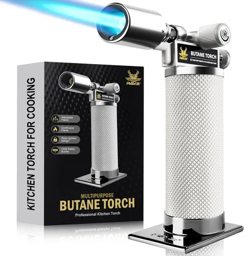 Vista 13 de RAVS Encendedor de butano, soplete de cocina recargable con llama ajustable y hebilla de seguridad, mini linterna de metal premium para hornear