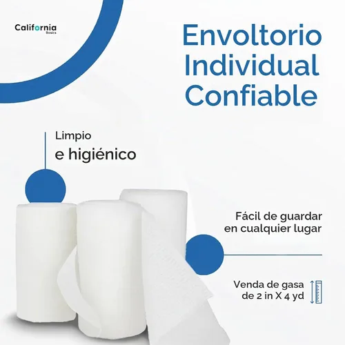 Vista 2 de California Basics Paquete de 12 rollos de vendaje de gasa con cinta, 2 pulgadas x 4 yardas, envoltura suave, elástica y transpirable para el cuidado