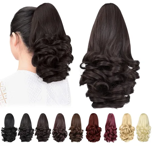 Vista 7 de Extensión de cola de caballo, extensiones de cabello con clip de garra de 12 pulgadas, extensiones de cabello corto rizado, extensión de cola