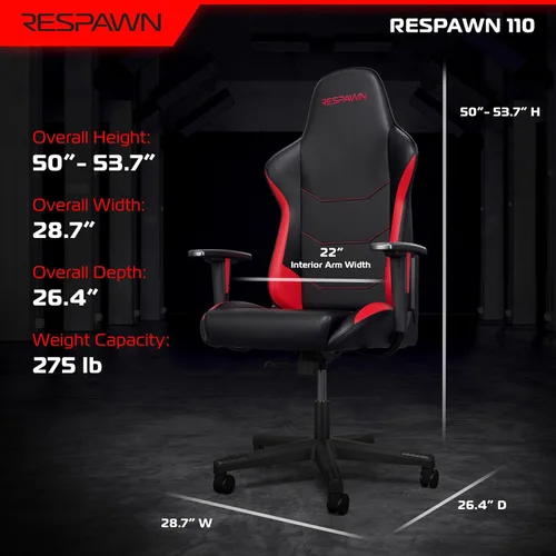 Vista 2 de RESPAWN 110 - Silla ergonómica para videojuegos – Silla de oficina de estilo carrera para computadora de escritorio con respaldo alto – 360º Rojo
