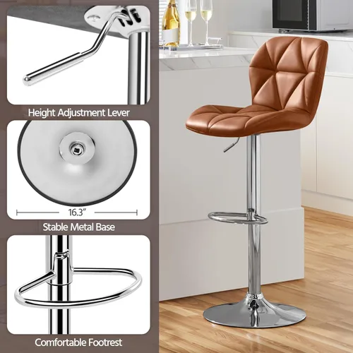 Vista 4 de Yaheetech - Juego de 4 taburetes de bar, taburetes giratorios de piel sintética ajustable, taburetes de mostrador modernos con respaldo y Marrón