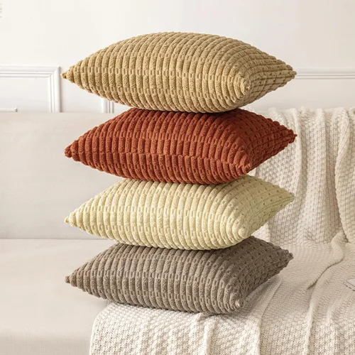 Vista 140 de MIULEE- Juego de 2 fundas de pana suave para cojín; diseño a rayas estilo bohemio, moderno, rural; decoración costera p/verano, hogar, sala de Azul