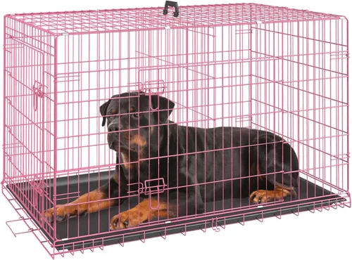 Vista 19 de FDW Jaula para perros con doble puerta, jaula plegable de alambre de metal de 36 pulgadas con bandeja extraíble y panel divisor, jaula para mascotas
