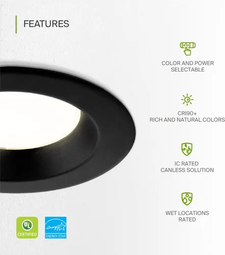 Vista 3 de ASD Luz de techo empotrable LED de 6" de potencia ajustable 10/15/22W, luminaria LED regulable, accesorio de luz LED empotrada, 5 temperaturas