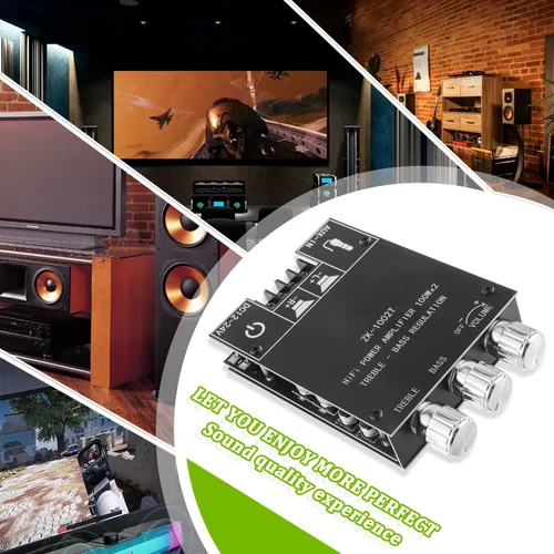 Vista 7 de Placa de amplificador Bluetooth de 100W+100W con control de agudos y bajos Chips TPA3116D2 DC 9-24V Entradas BT y AUX 2.0 Canales Placa