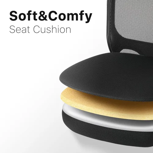 Vista 5 de Silla de escritorio de oficina sin brazos ajustable en altura, silla ergonómica de malla con respaldo alto, taburete de oficina con ruedas