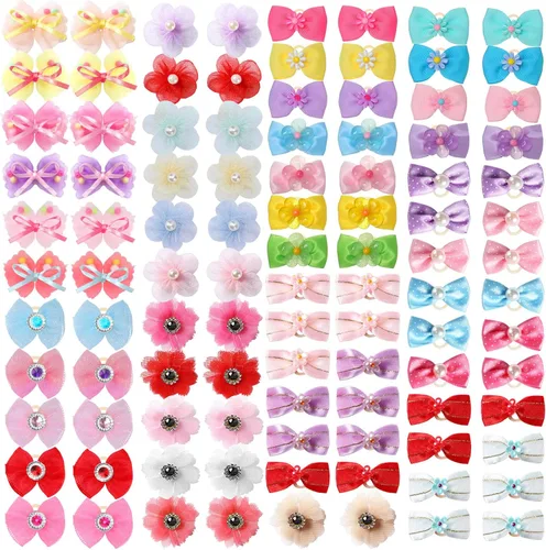 Yunsailing 100 unidades/50 pares de bonitos lazos para el pelo de perro con bandas de goma, pinzas para el pelo de cachorros, accesorios de aseo