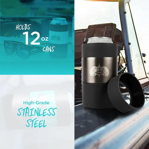 Vista 6 de Toadfish Enfriador de latas de 12 oz antivuelco, con ventosa para cerveza y refrescos. Incluye adaptador de lata delgado, aislado al vacío de doble