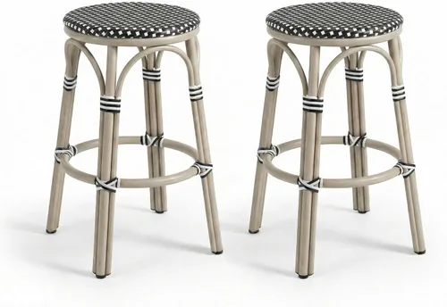 Vista 56 de PURPLE LEAF Patio French Round 26" Counter Stool Set of 2 Large Rattan Backless Stackable Barstools Bamboo Print Aluminum Frame Footrest with Woven
