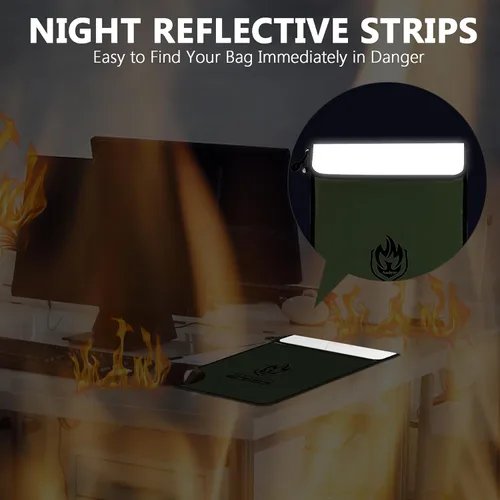 Vista 4 de Bolsa de Documentos Ignífuga Mejorada con Dos Bolsillos (2000℉), andyer 15”x 11” Bolsa de Dinero Ignífuga e Impermeable con Cremallera, Organizador