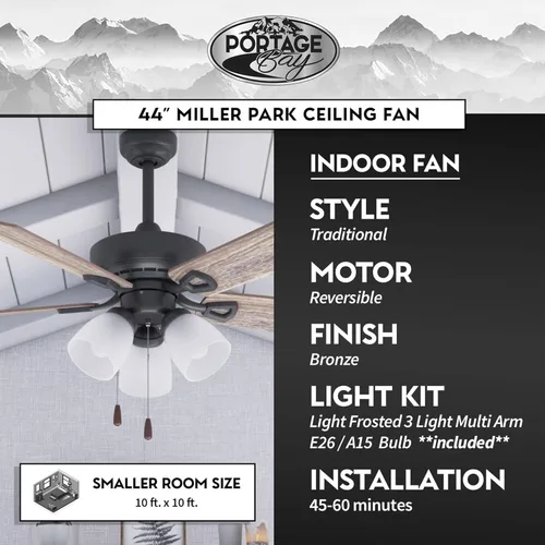 Vista 7 de Portage Bay 51442 Miller Park Ventilador de techo, 44, bronce