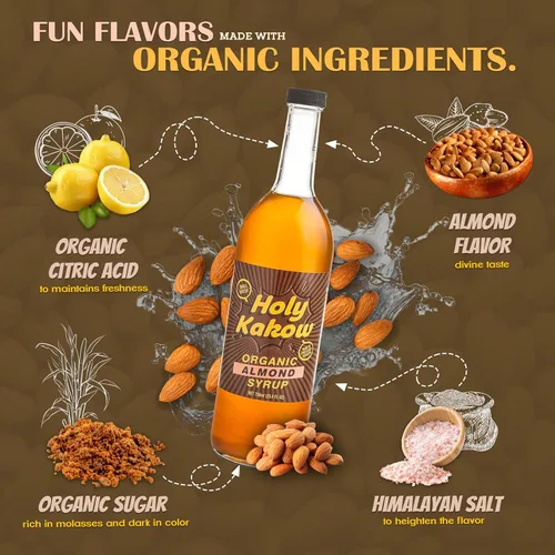 Vista 5 de Holy Kakow Cafe Jarabe de Almendras Orgánico - Jarabe de almendras, jarabe de café, jarabe orgánico para café, jarabe de almendras para café, añadir