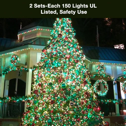 Vista 3 de BrizLabs - Luces de Navidad, 69.6 pies / 21.2 metros, serie de 300 luces verdes, extensión de luces incandescentes mini conectable, cadena de luces