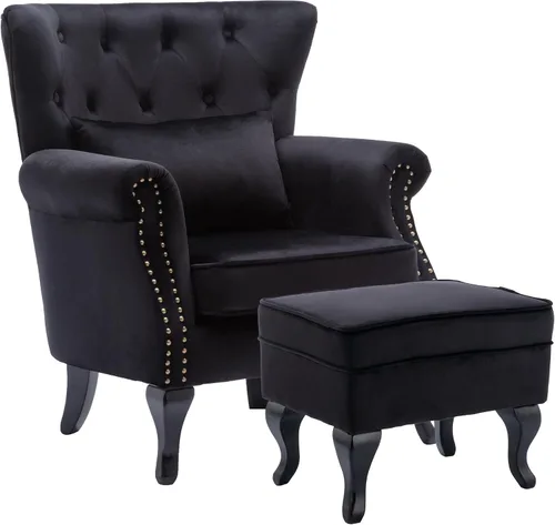 Vista 13 de chairus Silla de Acento Moderna de Mediados de Siglo con Otomana, Cómoda Silla Individual de Sofá de Lino con Botones Capitoné Sillón Orejero