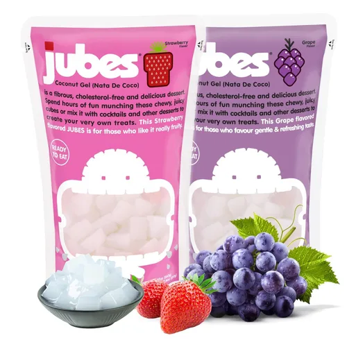 Vista 4 de Jubes Grape Nata De Coco Jelly Cubes 12.7 oz – Cubos de jalea de coco de uva para sagú – Gel de coco en ingredientes de jarabe para té de frutas