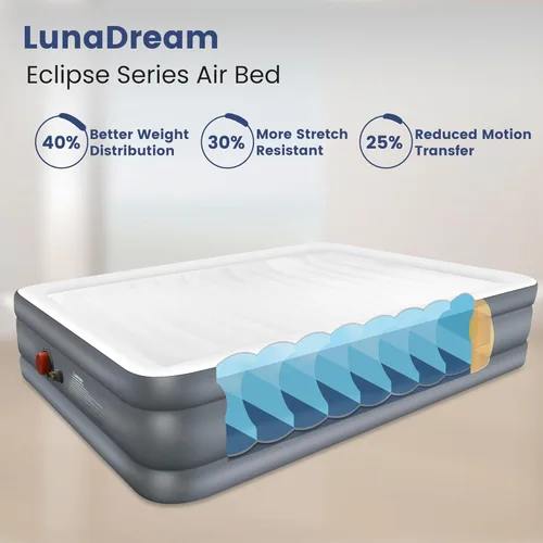 Vista 2 de LunaDream Eclipse Series Colchón de aire individual con bomba integrada recargable por USB, cama inflable inalámbrica, diseño duradero a prueba