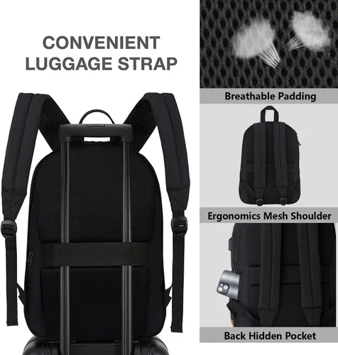 Vista 6 de Mochila grande para portátil de mano para viajes, Set negro, Mochilas Daypack