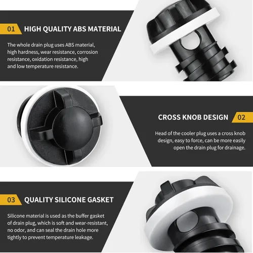 Vista 5 de Cooler Plug Replacement for RTIC, Large & Small Leak Proof Drain Plugs Compatible with RTIC 20QT 45QT 65QT Coolers with Two Drains