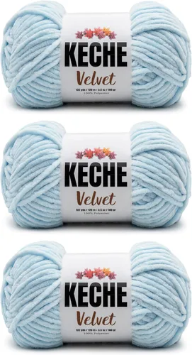 Vista 103 de Keche Hilo de terciopelo para ganchillo, manta de felpilla suave, voluminosa, hilo amigurumi, 3.53 oz (132 yardas), color azul bebé