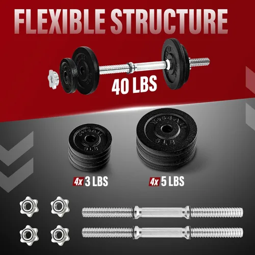 Vista 2 de Yes4All Old School Adjustable Dumbbell Set with Weight Plates, Star Lock Collars/Connector, 40lbs to 200lbs Adjustable Weight Plates Set