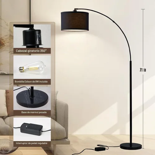 Vista 2 de Luvkczc Arc Floor Lamps for Living Room, Dimmable Floor Lamp with Adjustable Head, Black Finish Modern Floor Lamp, Over Couch Tall Standing Hanging
