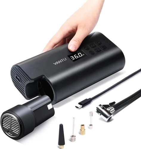 YANTU Compresor de aire portátil inalámbrico para neumáticos de automóvil, bomba de aire eléctrica recargable, bomba de neumáticos digital de 12 V