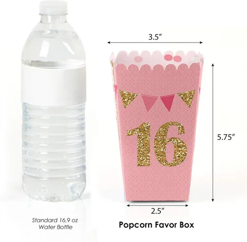 Vista 3 de Big Dot of Happiness Dulces cajas de palomitas de maíz para fiesta de 16 a 16 años, juego de 12