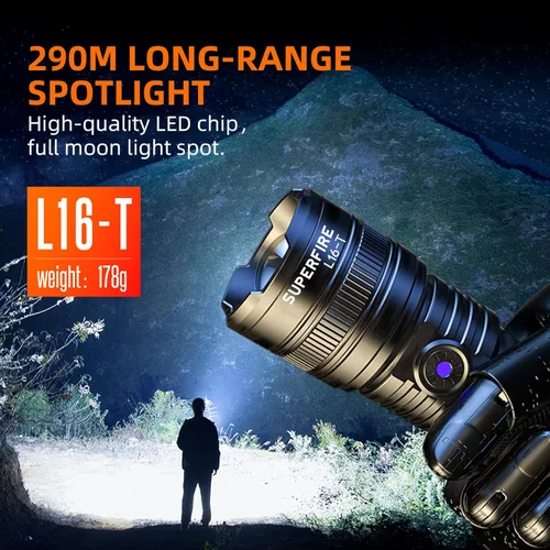 Vista 5 de SuperFire Linternas recargables de alto lúmenes. Linterna táctica súper brillante de 2000 lúmenes, 5 modos, linternas LED para emergencias