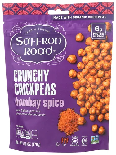 Vista 4 de Saffron Road Bombay Spice Crunchy Garbanzos Snack, 6 onzas, sin gluten, sin OMG, Halal, Kosher, Vegano
