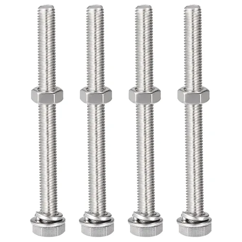 Vista 7 de uxcell Tornillos de cabeza hexagonal M8 x 1.969 in, tuercas, kits de arandelas planas y de bloqueo, tornillos hexagonales de acero inoxidable 304, 4