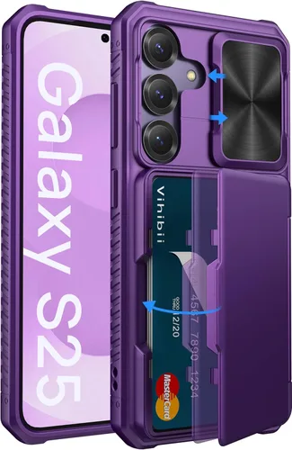 Vista 25 de Vihibii Funda para Samsung Galaxy S25 con tarjetero (4 tarjetas), [bloqueo RFID] y cubierta de cámara deslizante y protección contra caídas de grado
