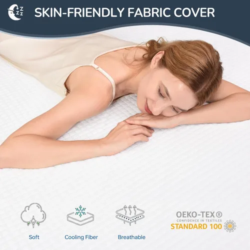 Vista 4 de Fvkind Protector de colchón de gel de espuma viscoelástica de 3 pulgadas tamaño individual, protector de colchón refrescante para alivio del dolor
