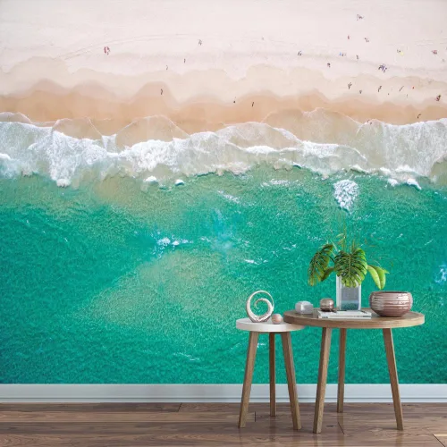 Vista 2 de Mural de pared 3D Ocean Beach, paisaje tropical, papel tapiz autoadhesivo extraíble para sala de estar, dormitorio, decoración de pared, 59 pulgadas
