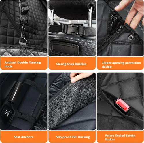 Vista 5 de URPOWER Funda de asiento de coche para perro 6-en-1 para el asiento trasero, funda de hamaca impermeable para coche con ventana de malla, protector