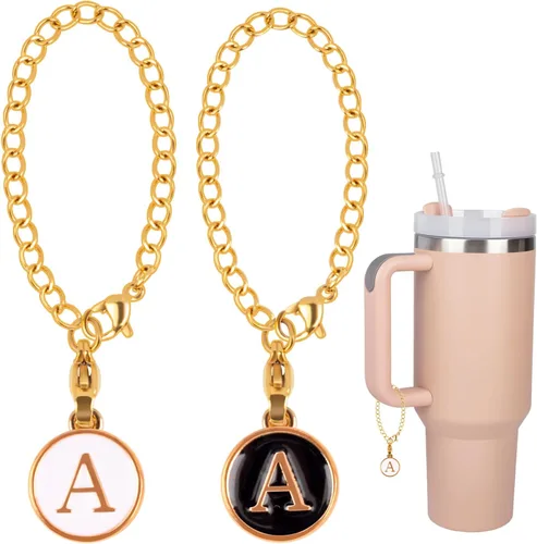 Vista 9 de 2 dijes de letra O para Stanley, simples y modernos, placa de identificación con nombre de taza inicial, dije personalizado para vaso Stanley, mango