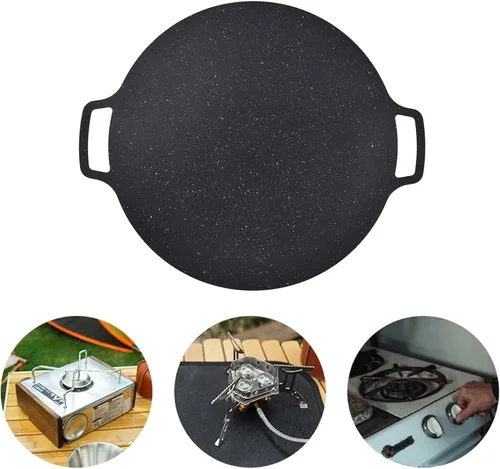 Vista 4 de Sartén para barbacoa, sartén coreana para barbacoa, bandeja redonda antiadherente de hierro fundido para panqueques de cerdo al aire libre (14.2 in)