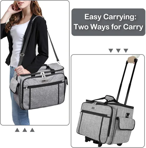 Vista 3 de CAB55 Estuche enrollable para máquina de coser, estuche de transporte desmontable con ruedas, bolsa de transporte con fondo extraíble de madera